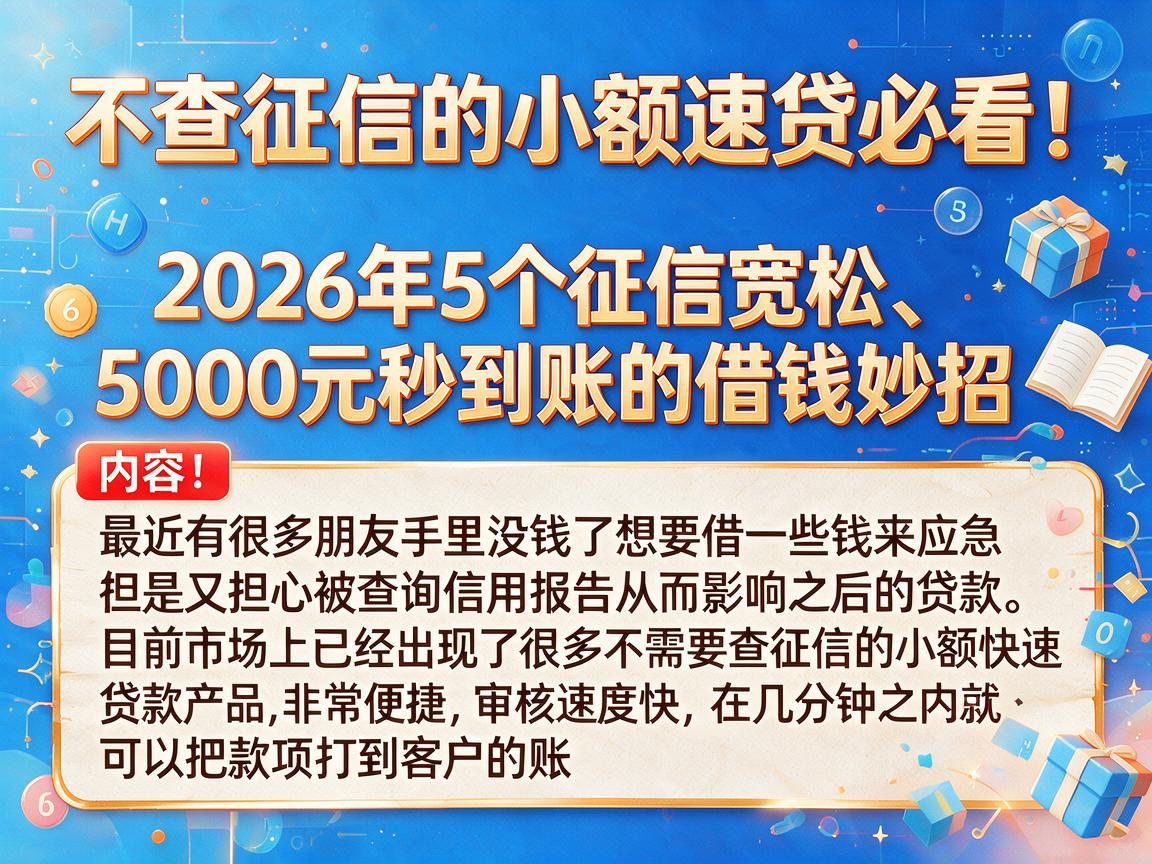 不查征信的小额速贷必看！2026年5个征信宽松、5000元秒到账的借钱妙招