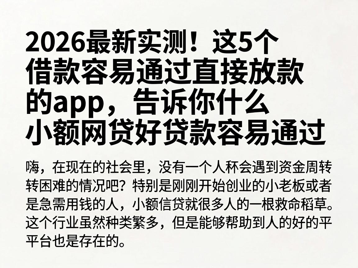 2026最新实测！这5个借款容易通过直接放款的app，告诉你什么小额网贷好贷款容易通过