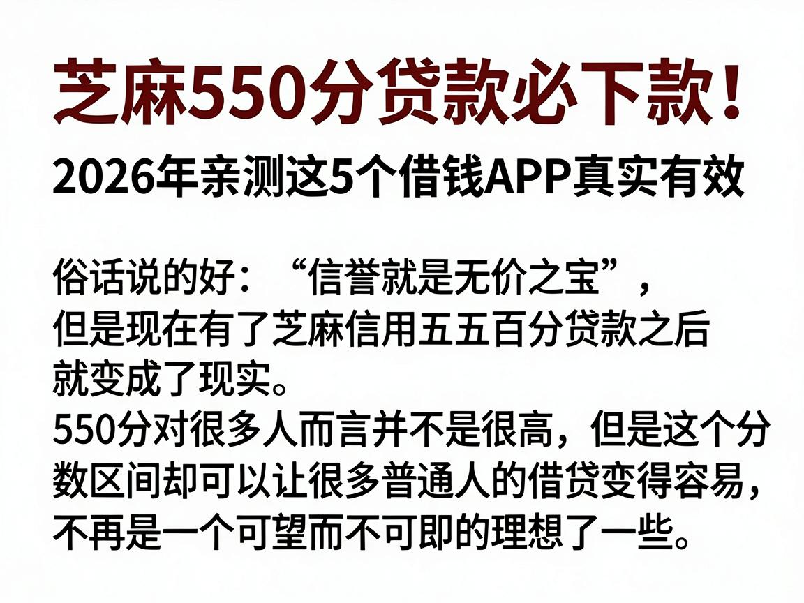 芝麻550分贷款必下款！2026年亲测这5个借钱APP真实有效
