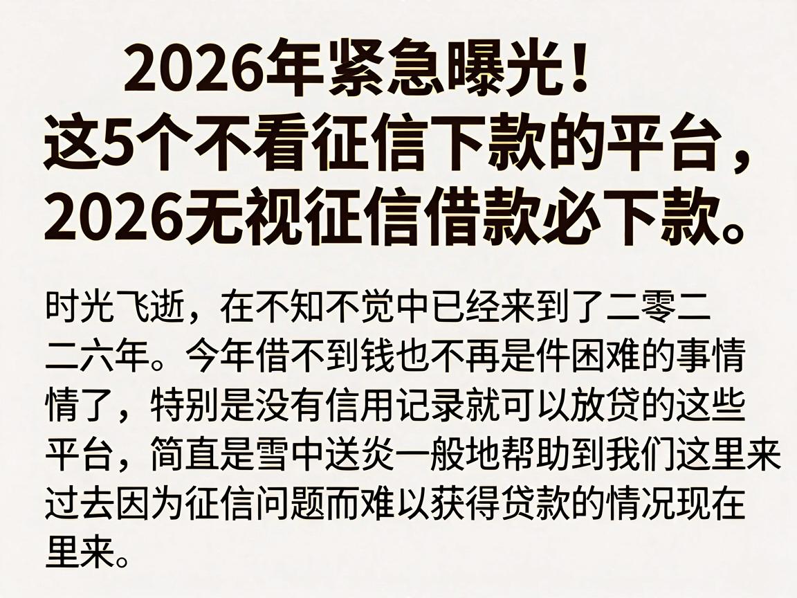2026年紧急曝光！这5个不看征信下款的平台，2026无视征信借款必下款