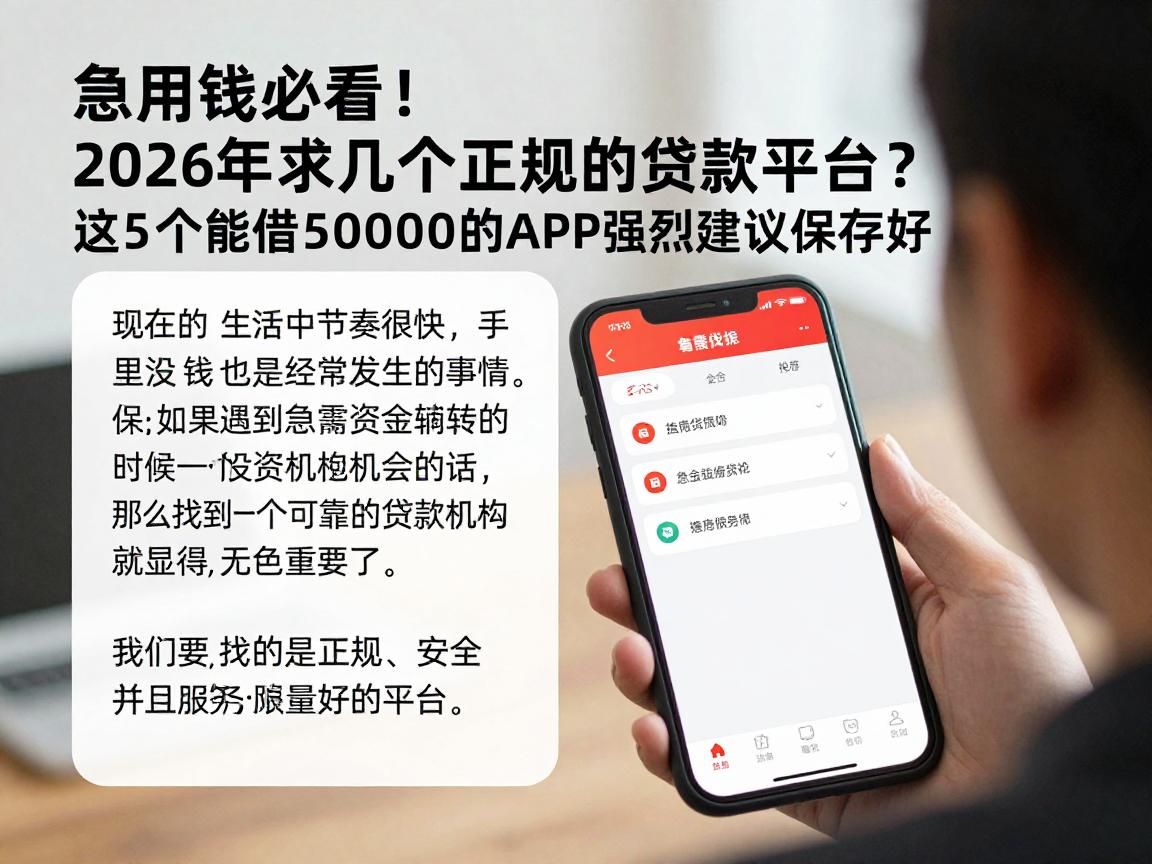 急用钱必看！2026年求几个正规的贷款平台？这5个能借50000的APP强烈建议保存好！