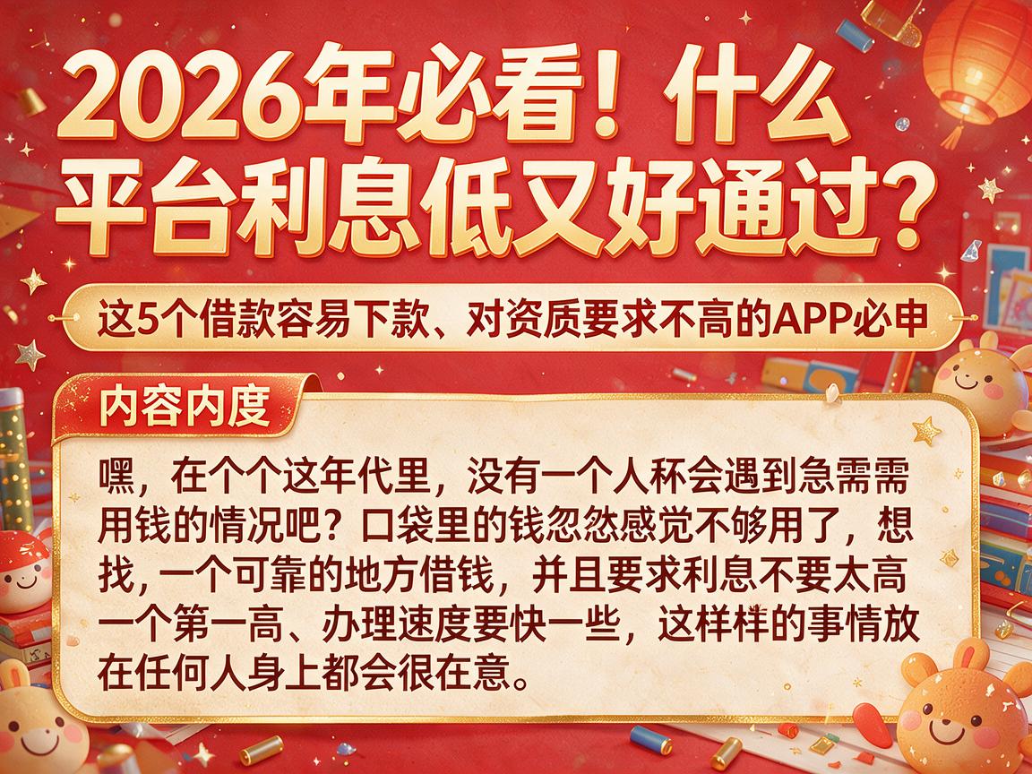 2026年必看！什么平台利息低又好通过？这5个借款容易下款、对资质要求不高的APP必申