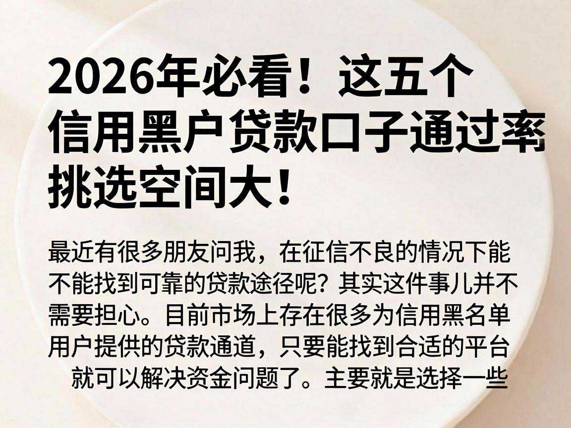2026年必看！这五个信用黑户贷款口子通过率高，挑选空间大！
