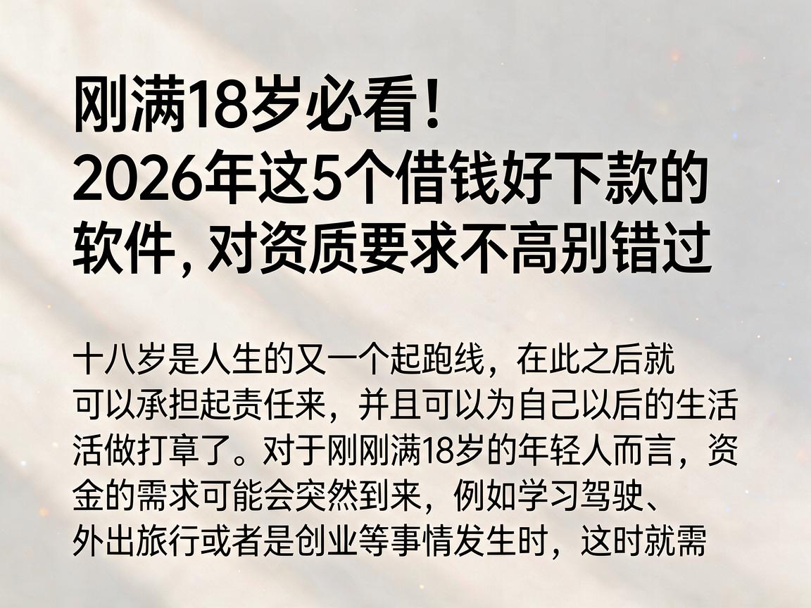 刚满18岁必看！2026年这5个借钱好下款的软件，对资质要求不高别错过