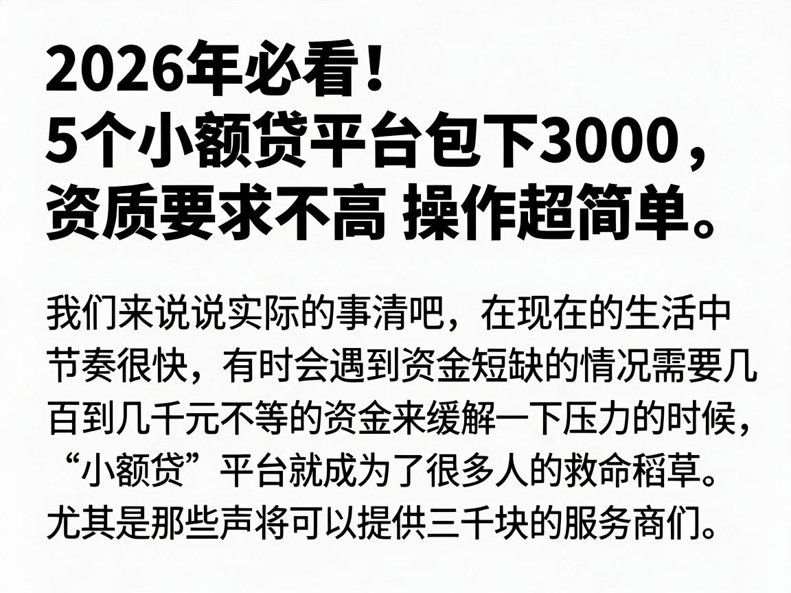 2026年必看！5个小额贷平台包下3000，资质要求不高操作超简单