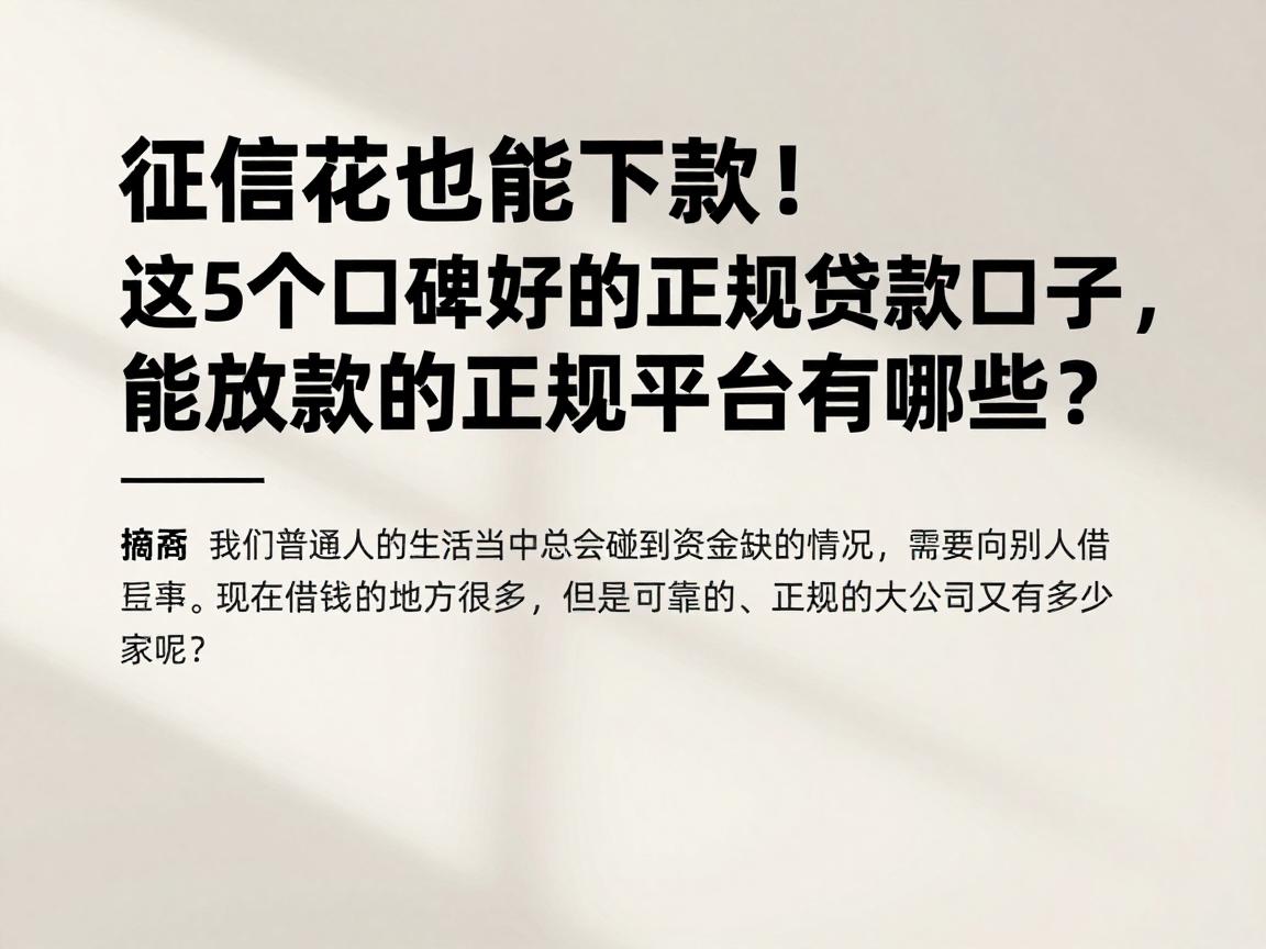 征信花也能下款！这5个口碑好的正规贷款口子，能放款的正规平台有哪些？