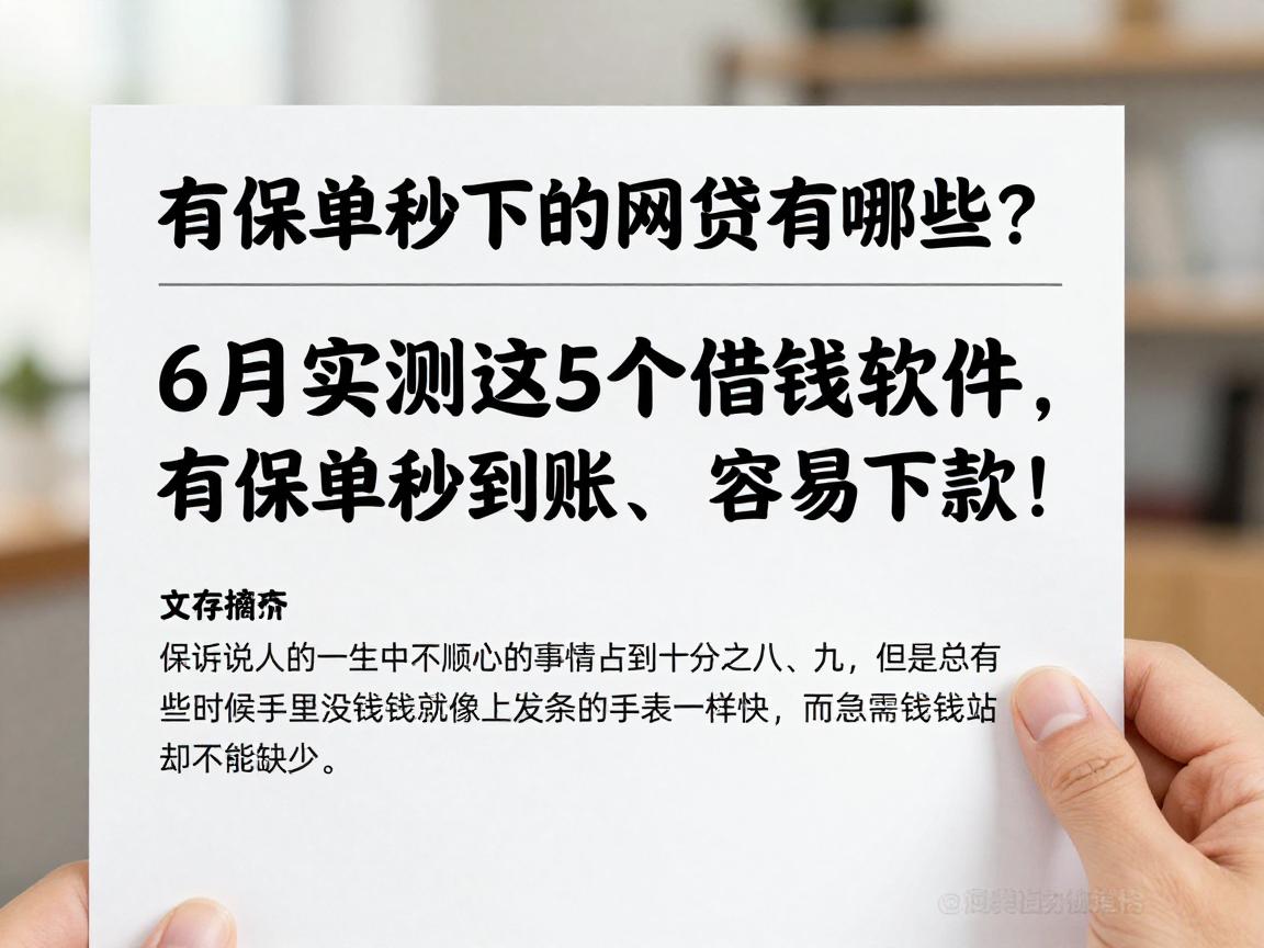有保单秒下的网贷有哪些？6月实测这5个借钱软件，有保单秒到账、容易下款！