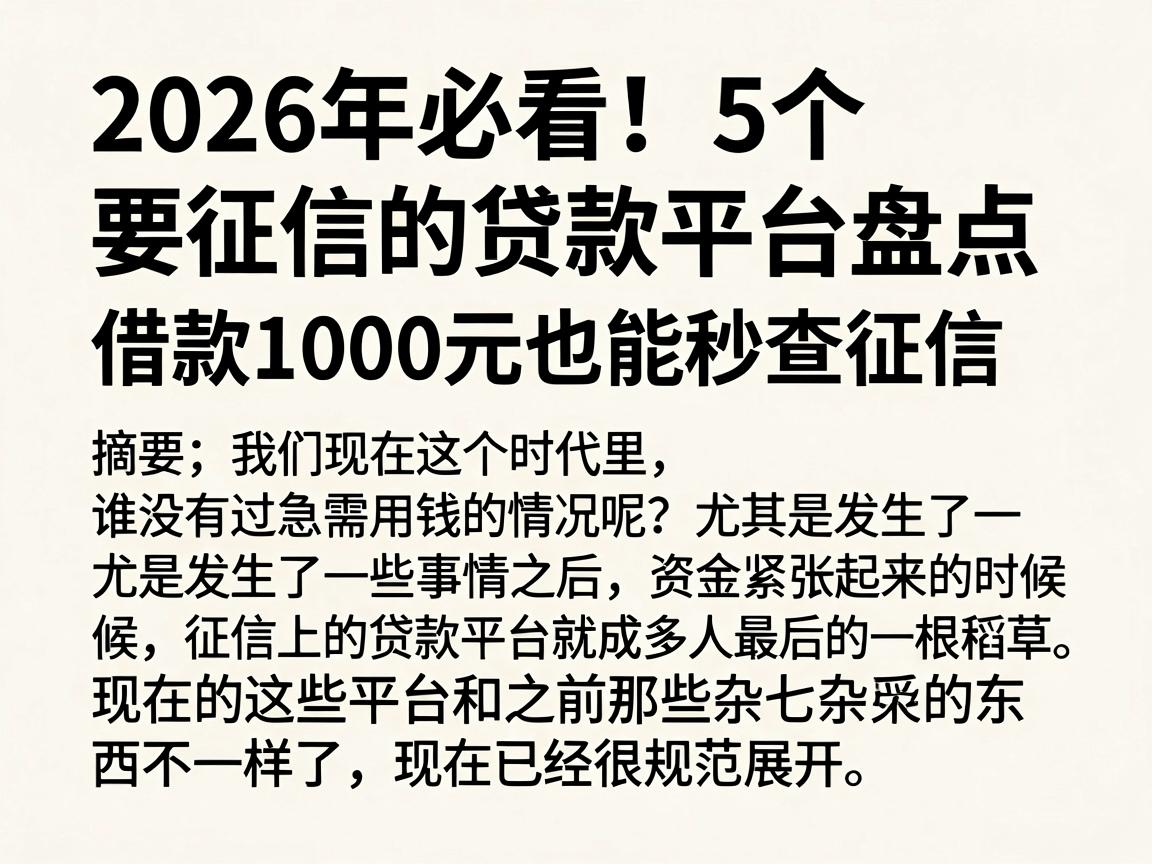 2026年必看！5个要征信的贷款平台盘点，借款1000元也能秒查征信