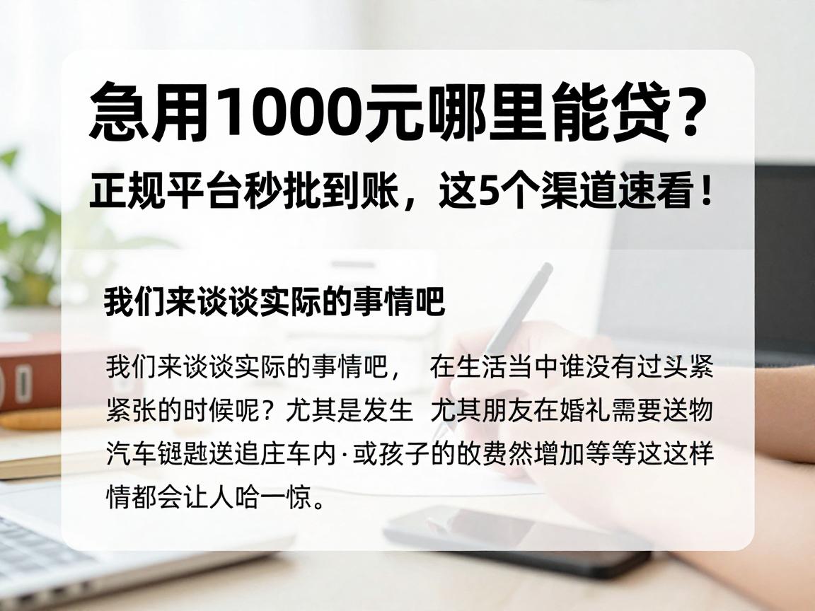 急用1000元哪里能贷？正规平台秒批到账，这5个渠道速看！