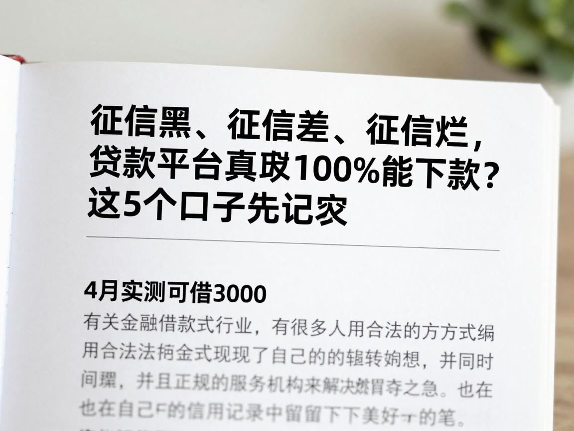 征信黑、征信差、征信烂，贷款平台真的100%能下款？这5个口子先记牢！4月实测可借3000