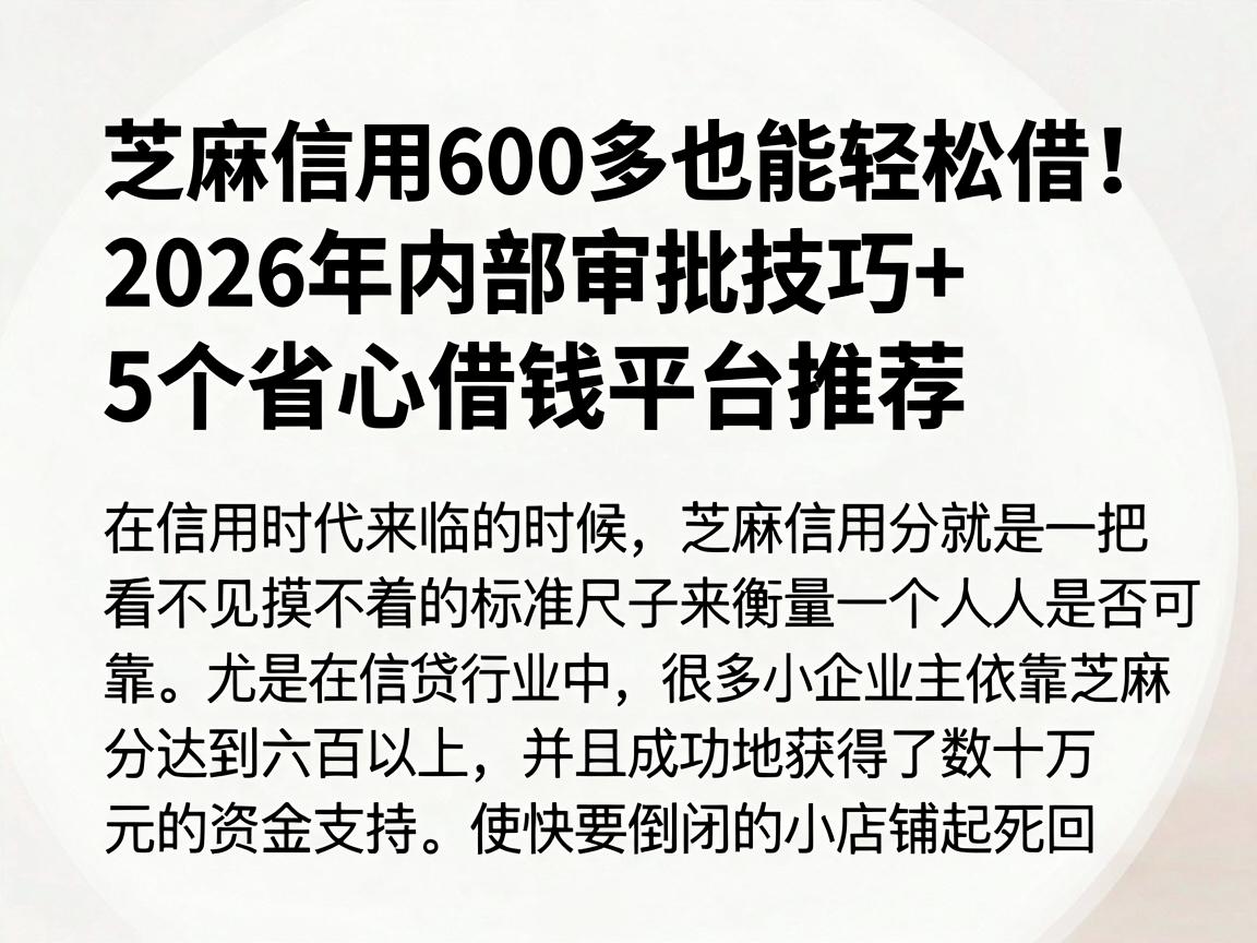芝麻信用600多也能轻松借！2026年内部审批技巧+5个省心借钱平台推荐