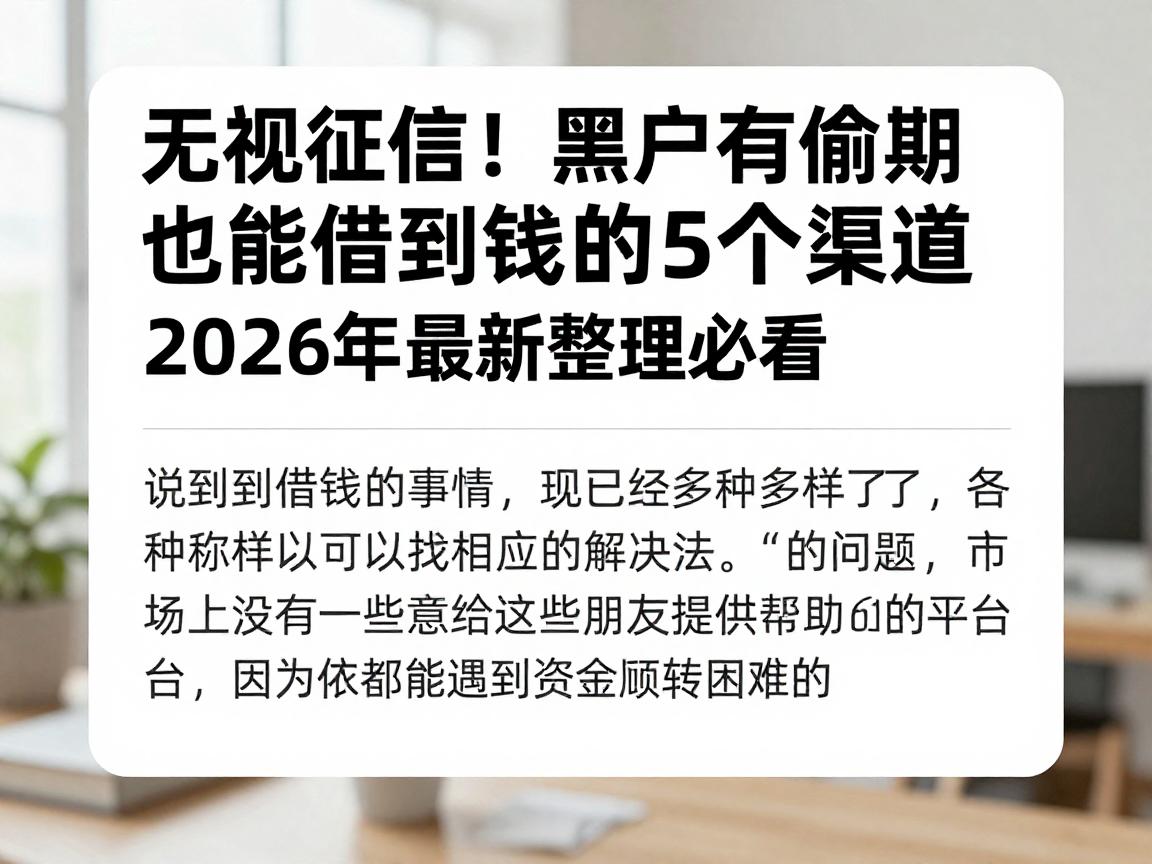 无视征信！黑户有逾期也能借到钱的5个渠道，2026年最新整理必看