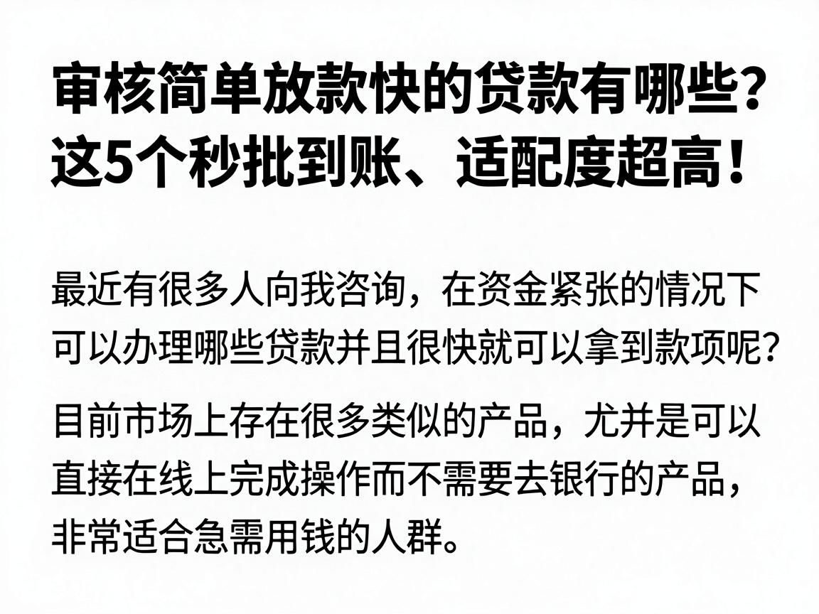 审核简单放款快的贷款有哪些？这5个秒批到账、适配度超高！