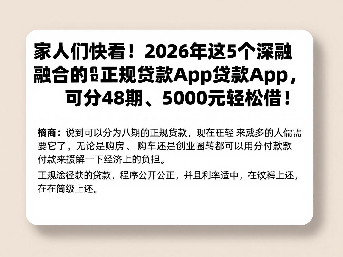 家人们快看！2026年这5个深度融合的正规贷款App，可分48期、5000元轻松借！