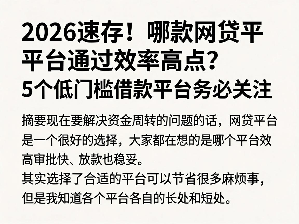 2026速存！哪款网贷平台通过效率高点？这5个低门槛借款平台务必关注
