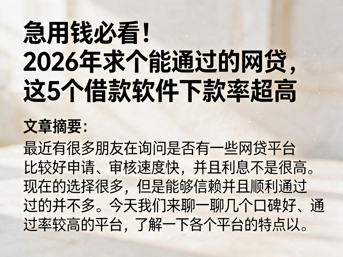 急用钱必看！2026年求个能通过的网贷，这5个借款软件下款率超高
