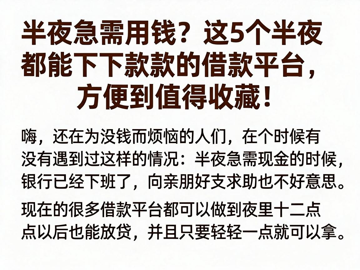 半夜急需用钱？这5个半夜都能下款的借款平台，方便到值得收藏！
