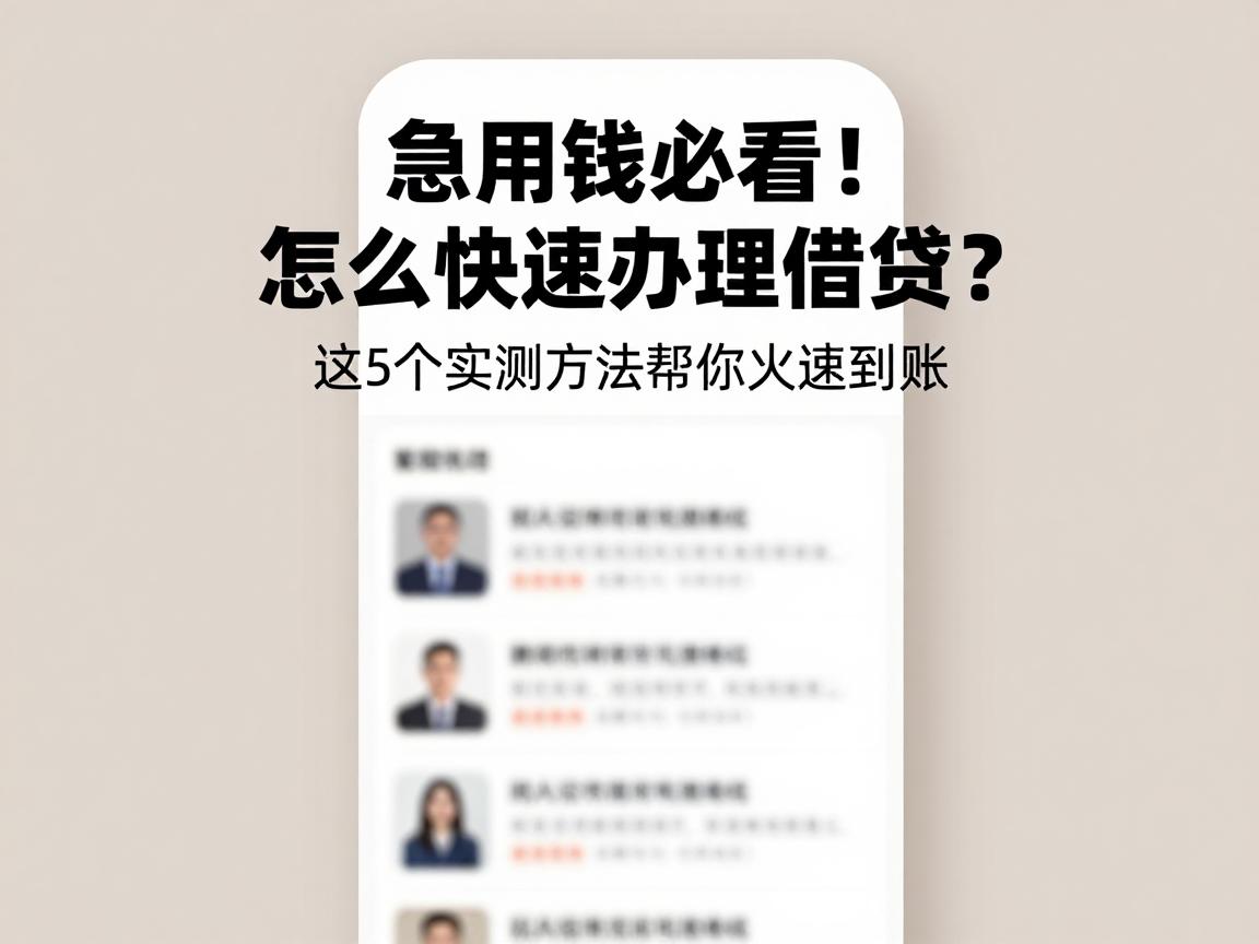 急用钱必看！怎么快速办理借贷？这5个实测方法帮你火速到账
