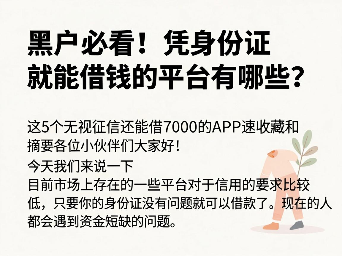 黑户必看！凭身份证就能借钱的平台有哪些？这5个无视征信还能借7000的APP速收藏
