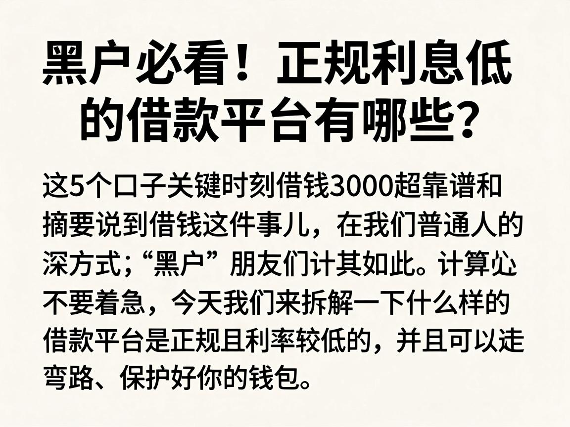 黑户必看！正规利息低的借款平台有哪些？这5个口子关键时刻借钱3000超靠谱
