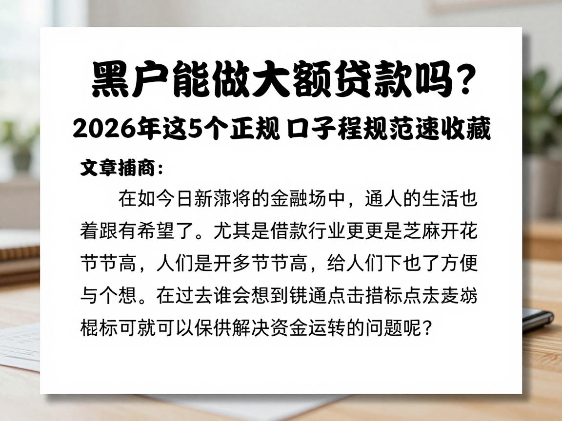 黑户能做大额贷款吗？2026年这5个正规口子门槛低，黑户借2000流程规范速收藏