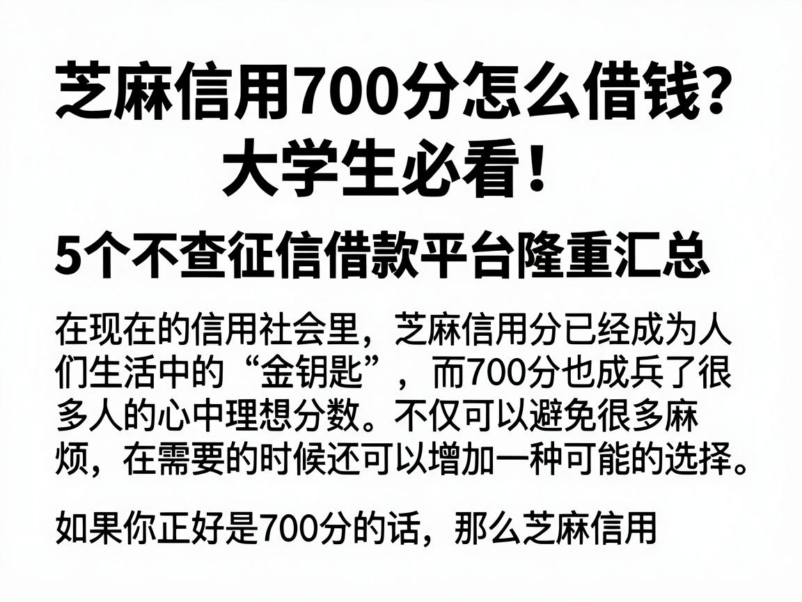 芝麻信用700分怎么借钱？大学生必看！5个不查征信借款平台隆重汇总