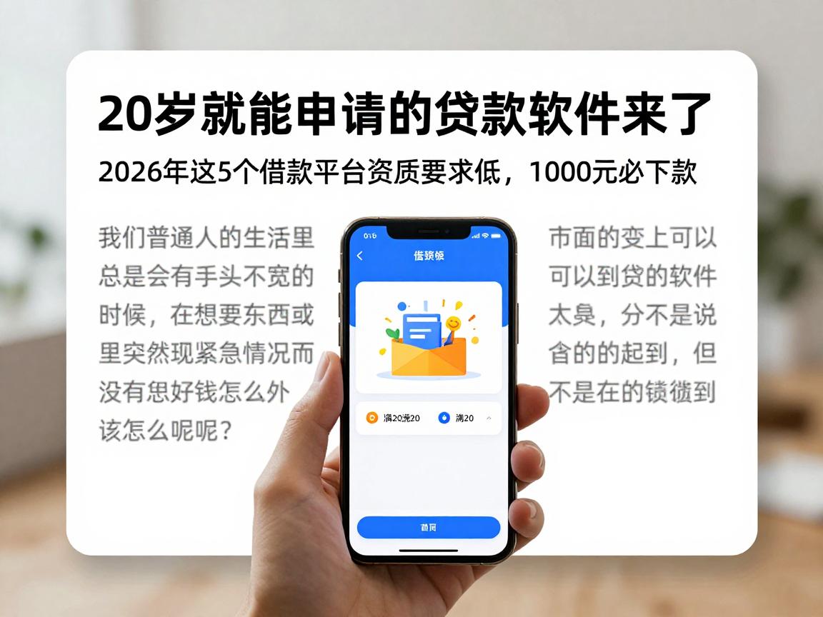 20岁就能申请的贷款软件来了！2026年这5个借款平台资质要求低，1000元必下款