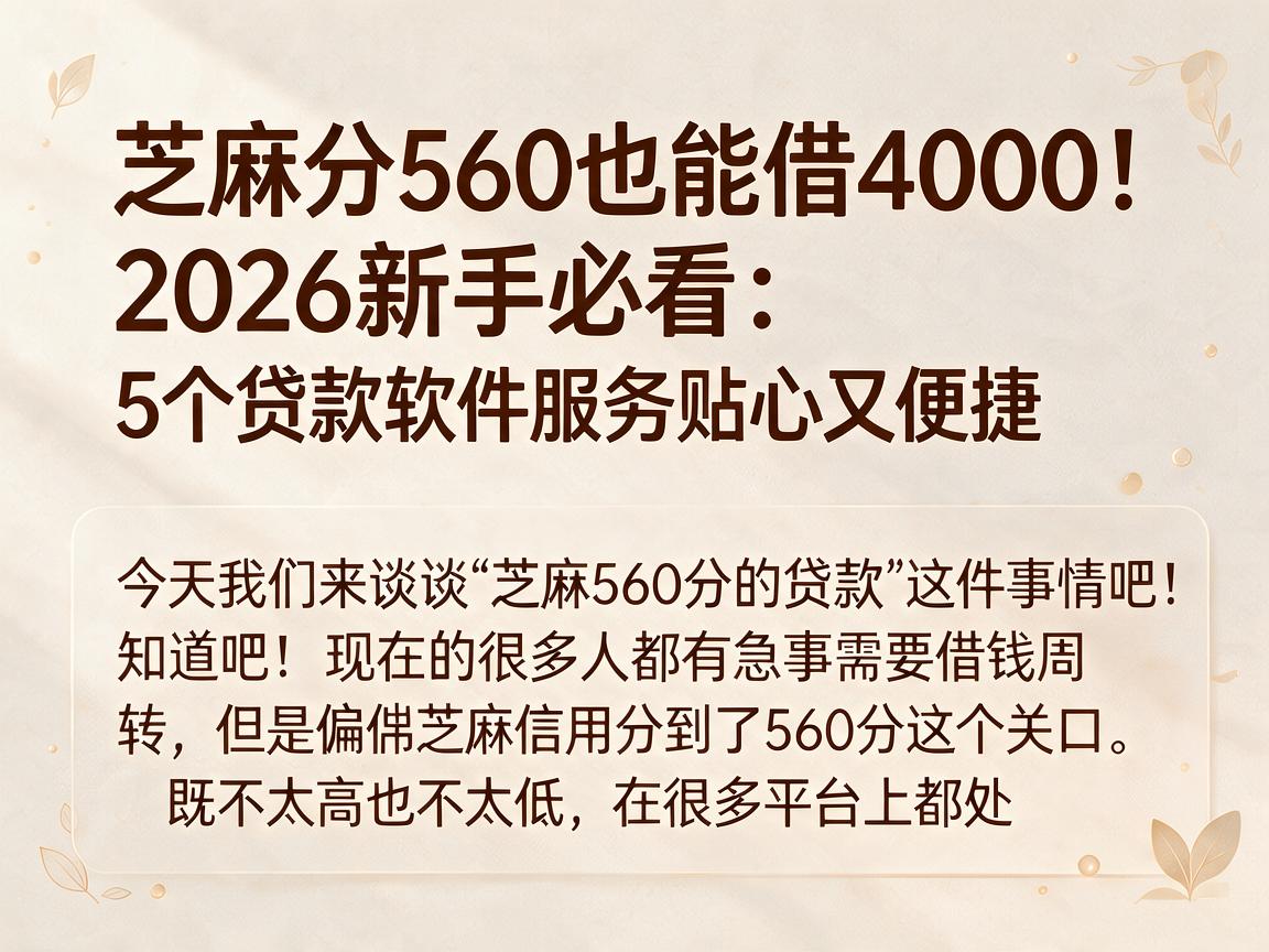 芝麻分560也能借4000！2026新手必看：5个贷款软件服务贴心又便捷