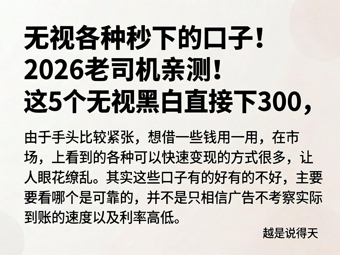 无视各种秒下的口子！2026老司机亲测：这5个无视黑白直接下300