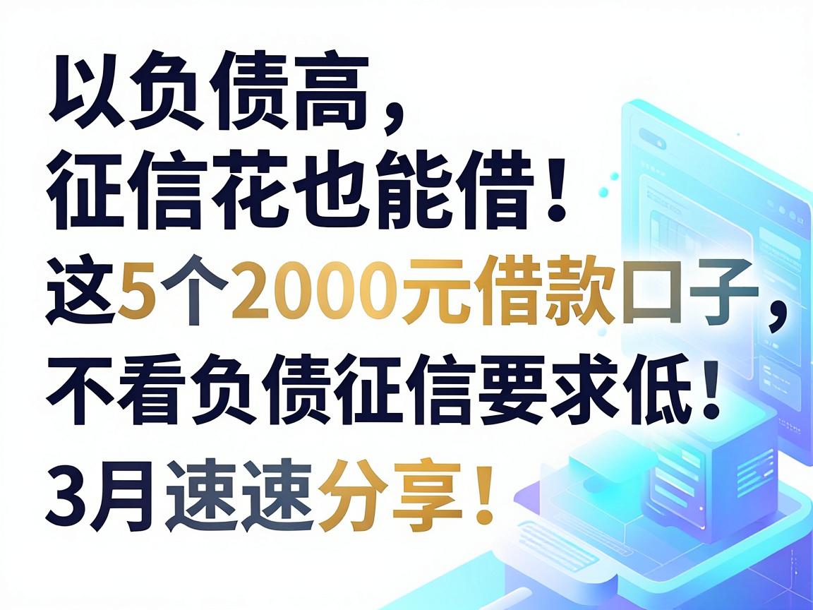 负债高、征信花也能借！这5个2000元借款口子，不看负债征信要求低，3月速速分享！