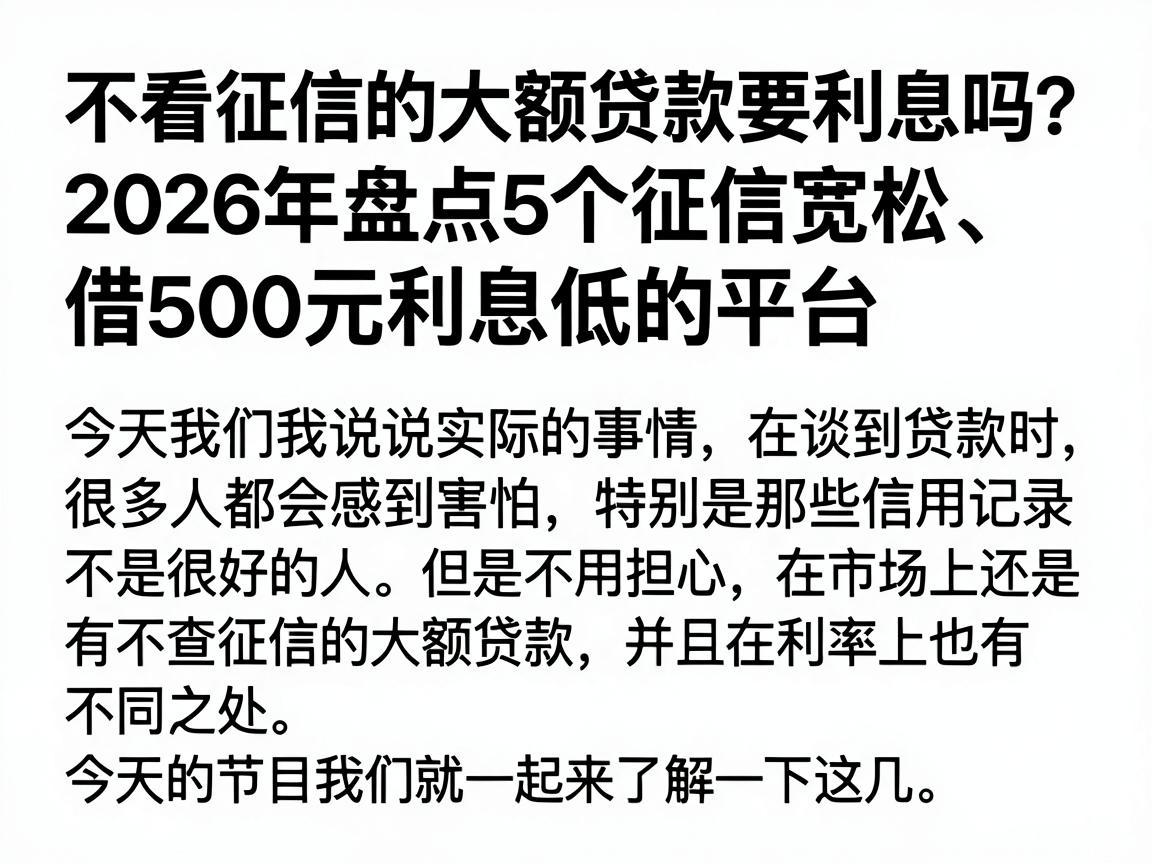 不看征信的大额贷款要利息吗？2026年盘点5个征信宽松、借500元利息低的平台