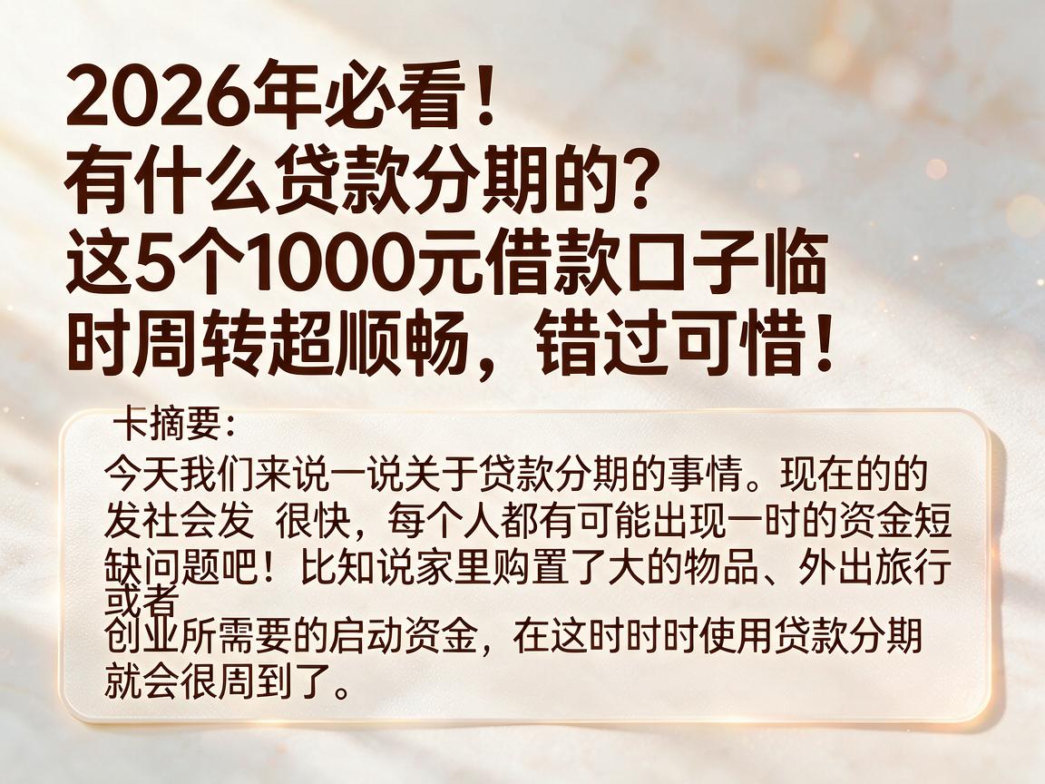 2026年必看！有什么贷款分期的？这5个1000元借款口子临时周转超顺畅，错过可惜！