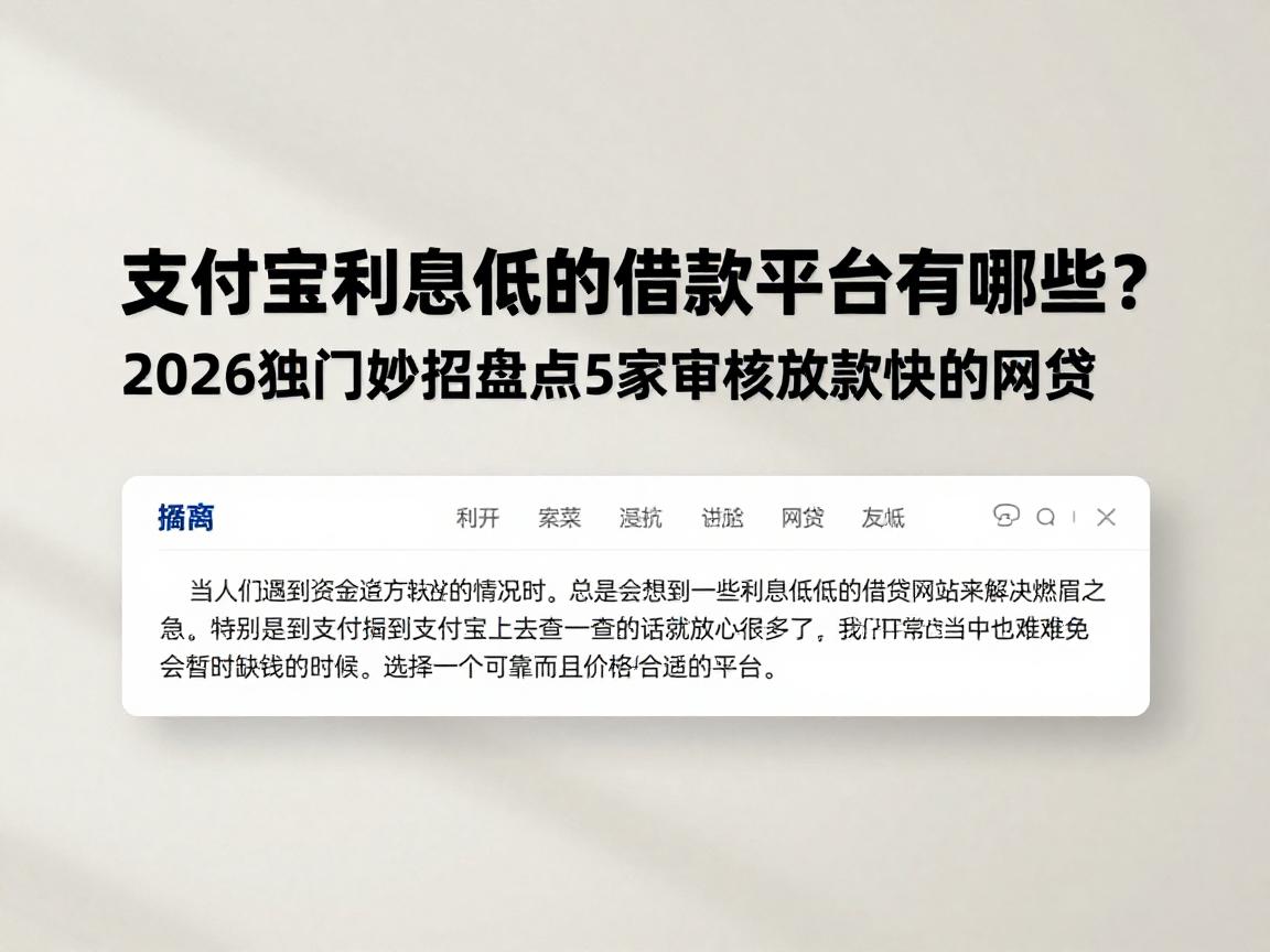 支付宝利息低的借款平台有哪些？2026独门妙招盘点5家审核放款快的网贷