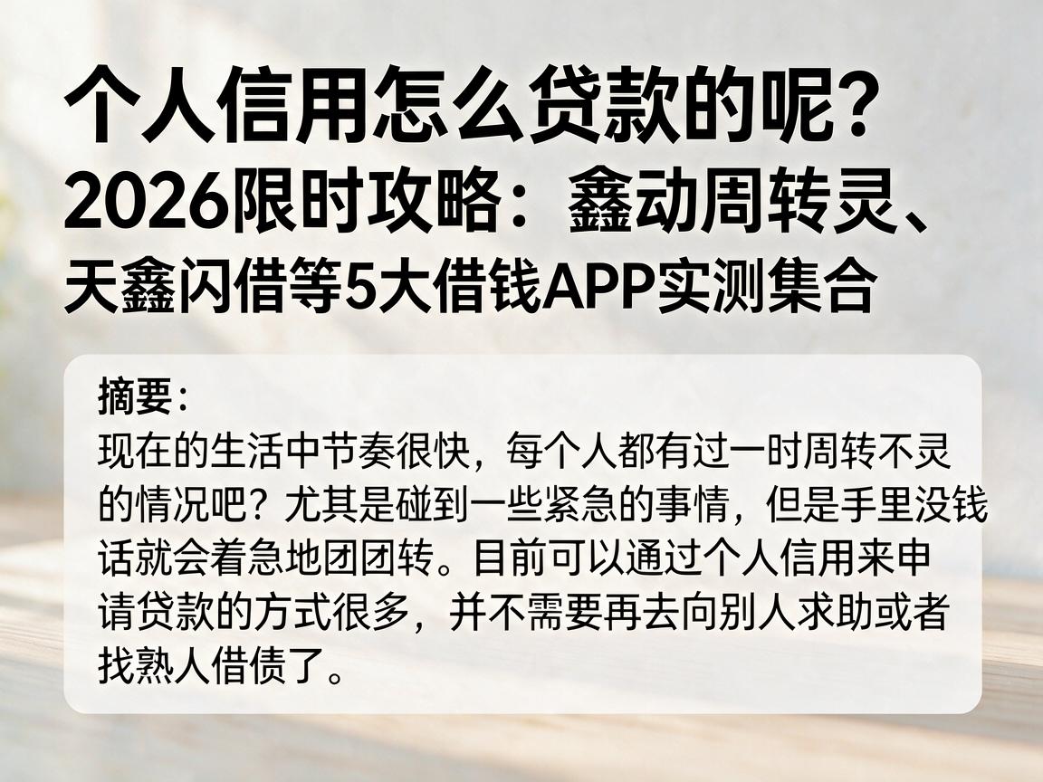 个人信用怎么贷款的呢？2026限时攻略：鑫动周转灵、天鑫闪借等5大借钱APP实测集合