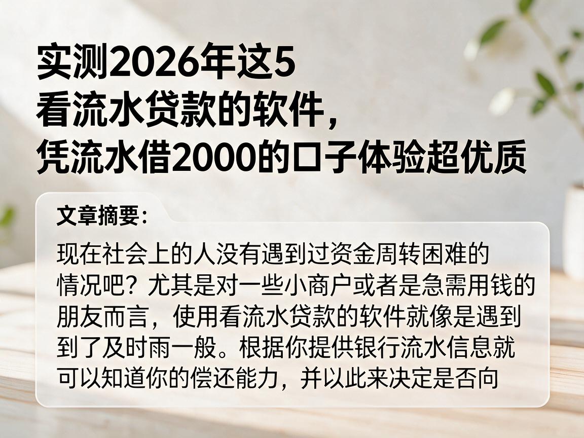 实测2026年这5款看流水贷款的软件，凭流水借2000的口子体验超优质