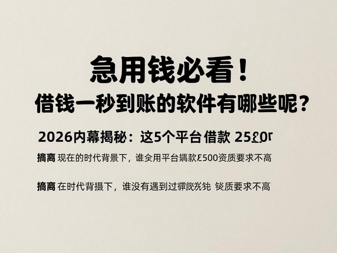 急用钱必看!借钱一秒到账的软件有哪些呢?2026内幕揭秘:这5个平台借款2500资质要求不高