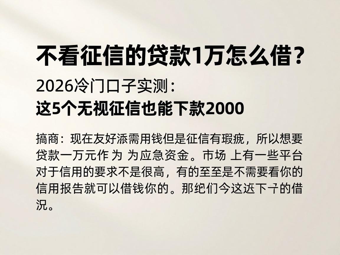 不看征信的贷款1万怎么借？2026冷门口子实测：这5个无视征信也能下款2000