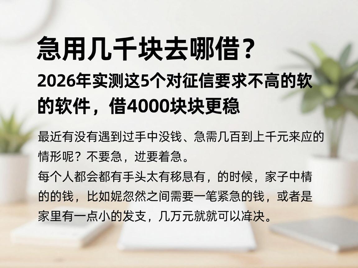 急用几千块去哪借？2026年实测这5个对征信要求不高的软件，借4000块更稳