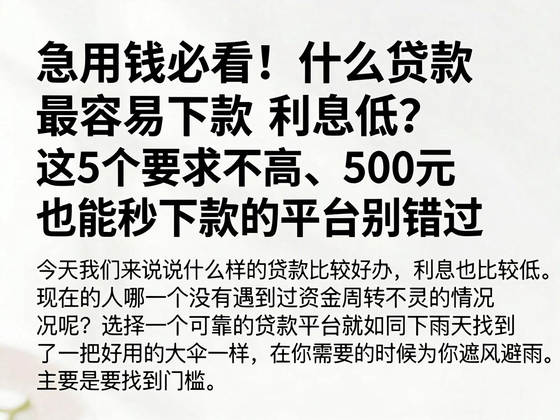 急用钱必看！什么贷款最容易下款利息低？这5个要求不高、500元也能秒下款的平台别错过