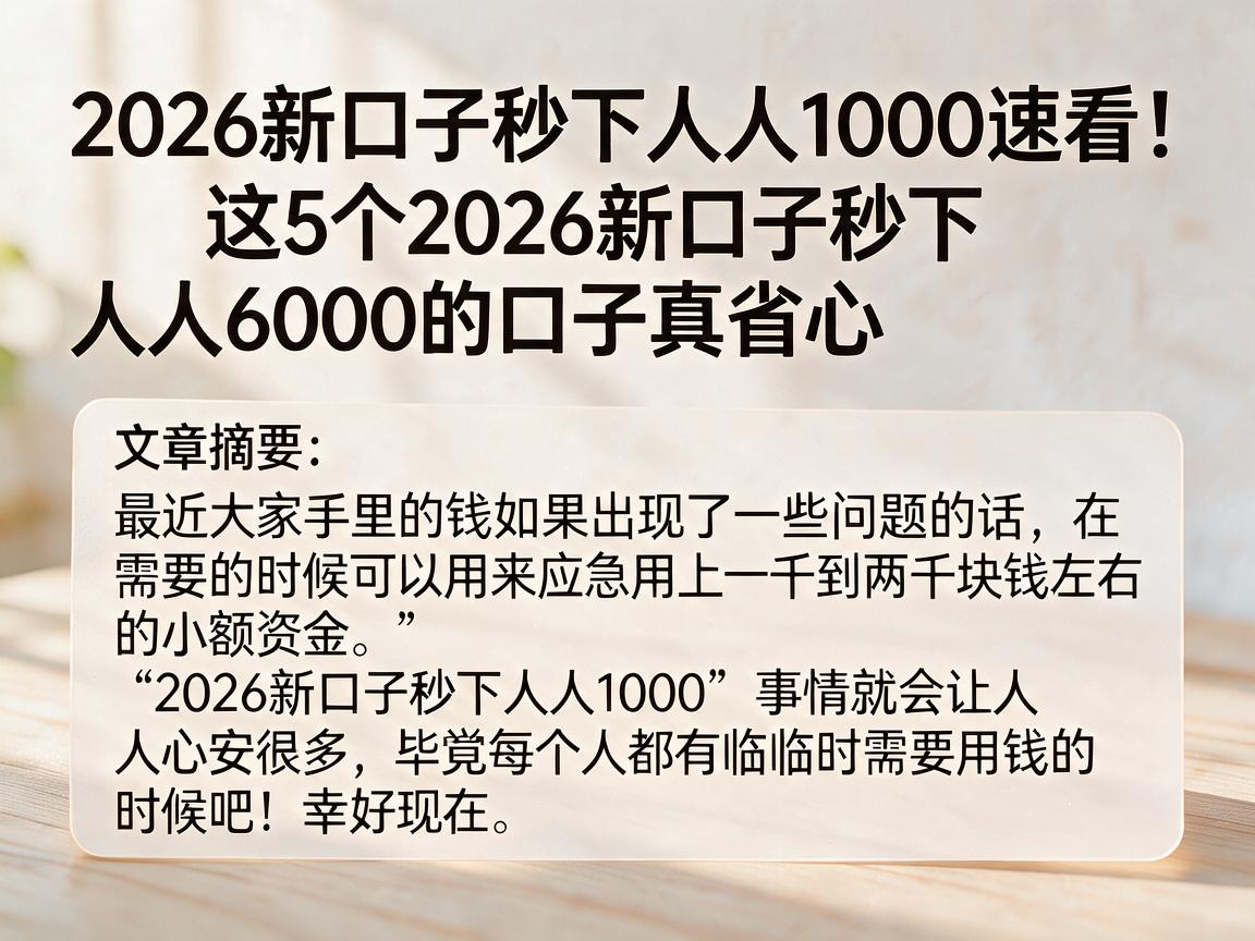 2026新口子秒下人人1000速看！这5个2026新口子秒下人人6000的口子真省心