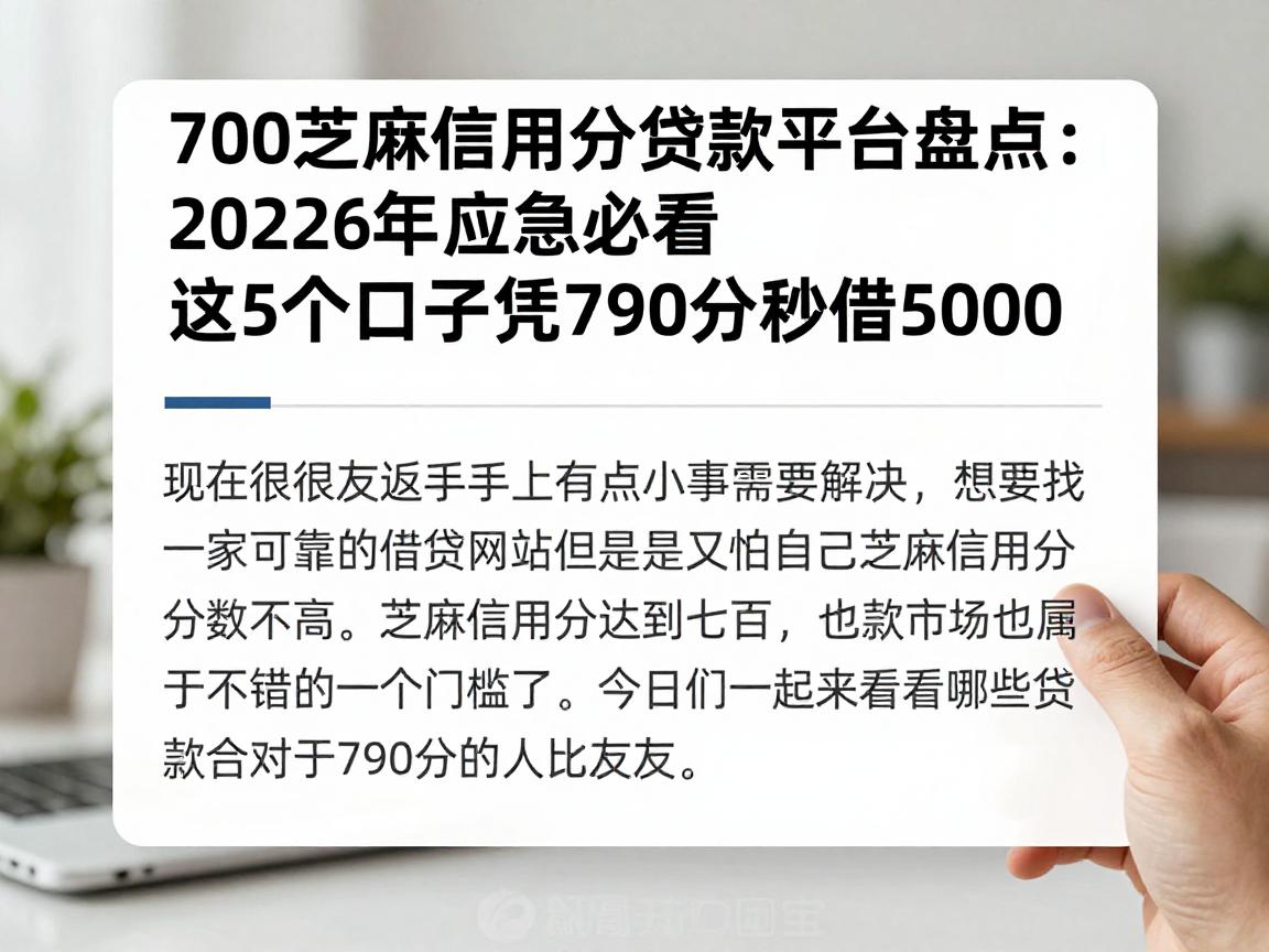 700芝麻信用分贷款平台盘点：2026年应急必看，这5个口子凭700分秒借5000