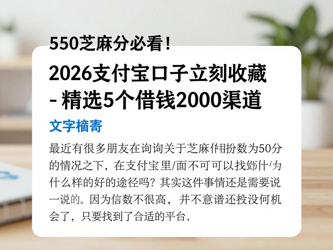 550芝麻分必看！2026支付宝口子立刻收藏，精选5个借钱2000渠道