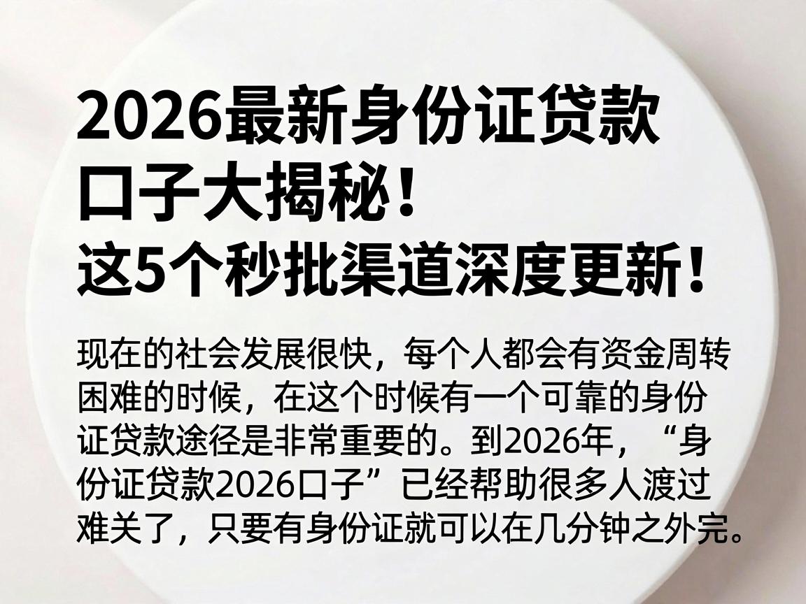 2026最新身份证贷款口子大揭秘，这5个秒批渠道深度更新！