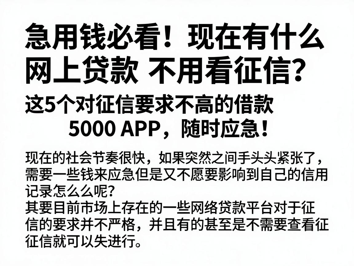 急用钱必看！现在有什么网上贷款不用看征信？这5个对征信要求不高的借款5000 APP，随时应急