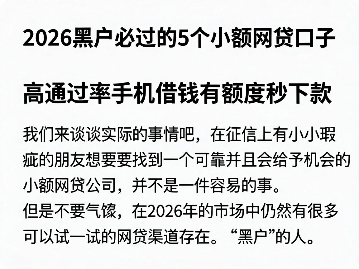 2026黑户必过的5个小额网贷口子，高通过率手机借钱有额度秒下款
