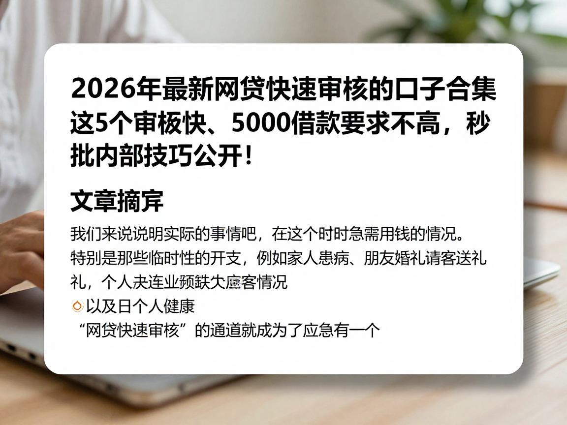 2026年最新网贷快速审核的口子合集！这5个审核快、5000借款要求不高，秒批内部技巧公开！