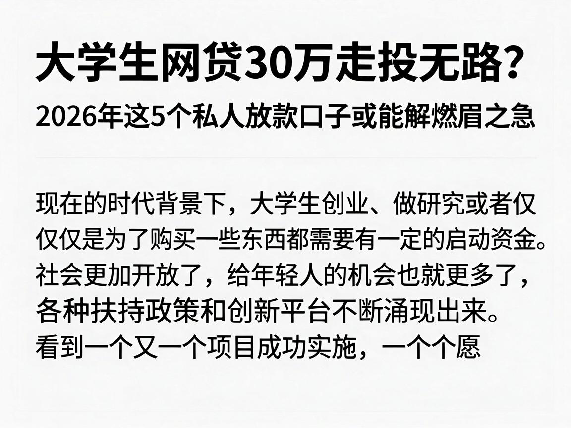 大学生网贷30万走投无路？2026年这5个私人放款口子或能解燃眉之急