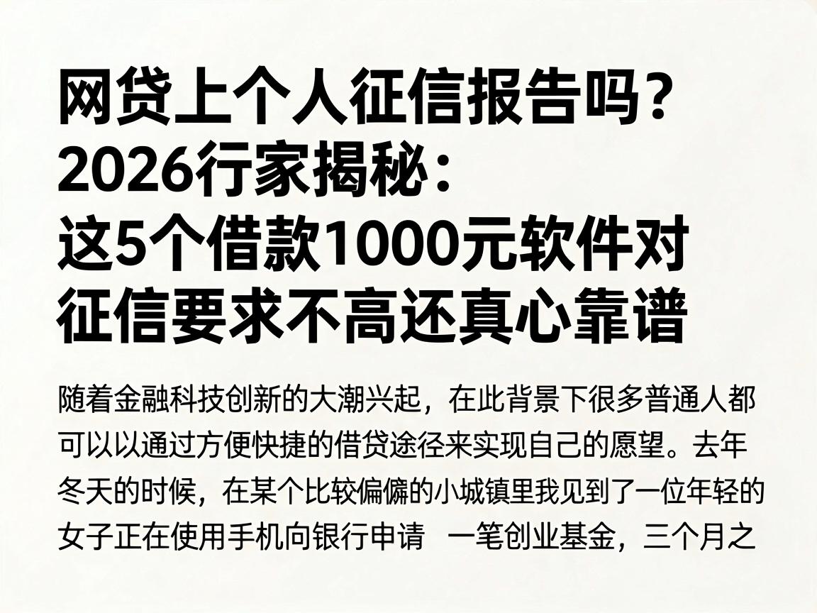 网贷上个人征信报告吗？2026行家揭秘：这5个借款1000元软件对征信要求不高还真心靠谱