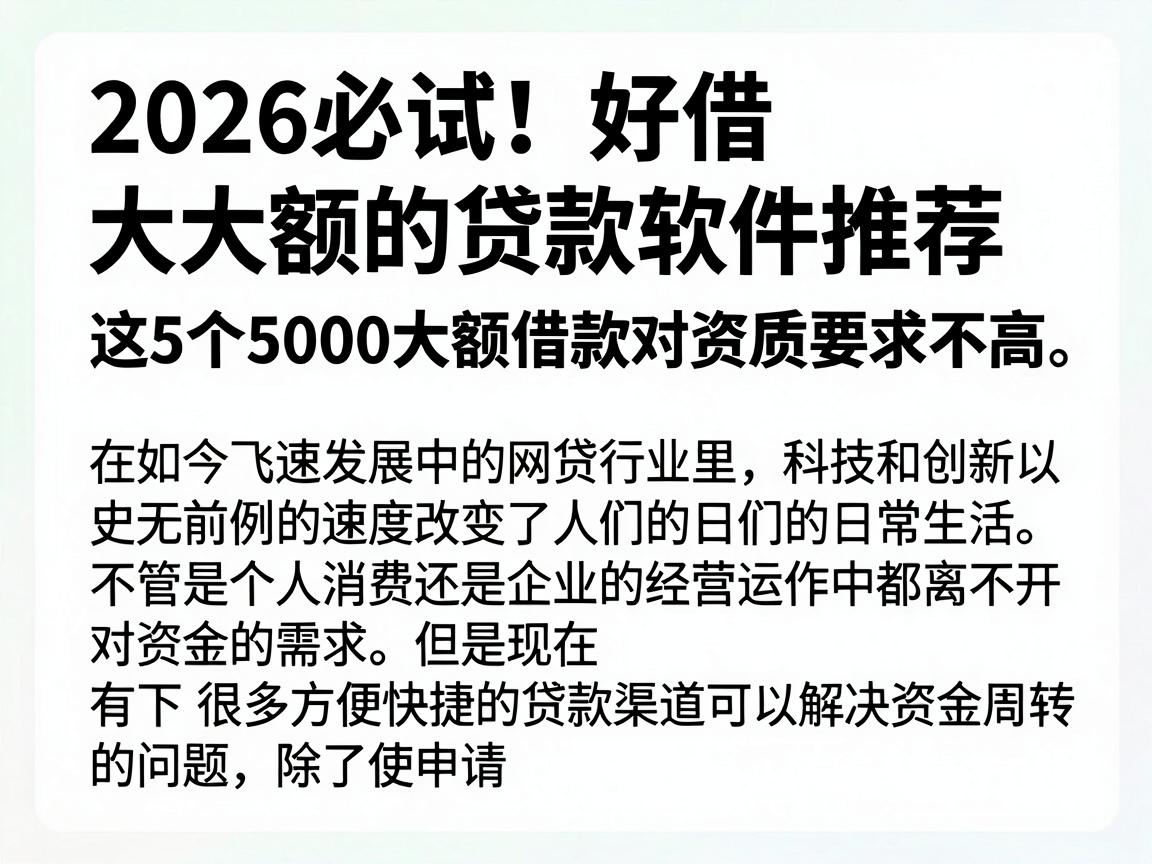 2026必试！好借大额的贷款软件推荐，这5个5000大额借款对资质要求不高