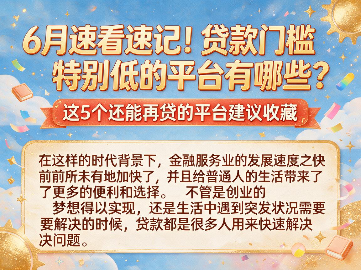 6月速看速记！贷款门槛特别低的平台有哪些？这5个还能再贷的平台建议收藏